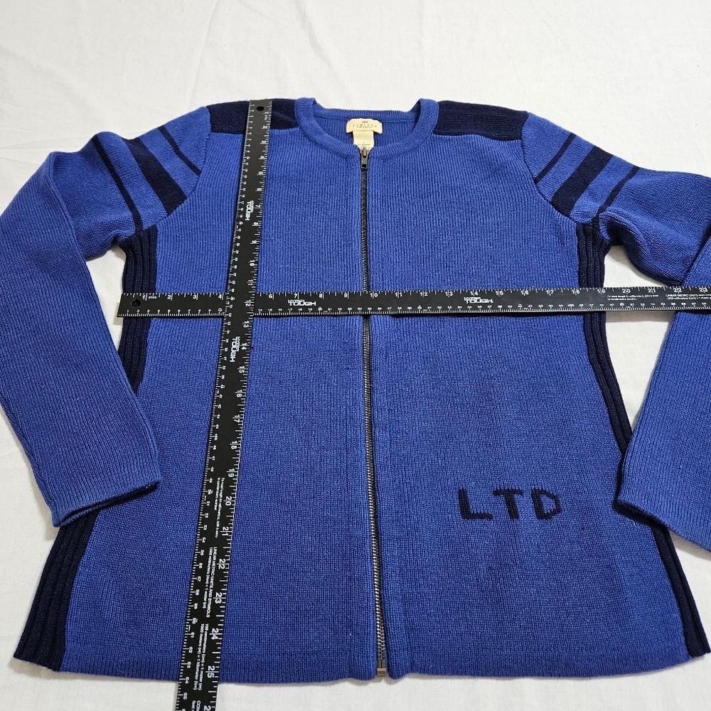 Limited‎ America Womens 100% Merino Wool Full Zip Sweater Cardigan Cozy Blue L - Picture 7 of 10